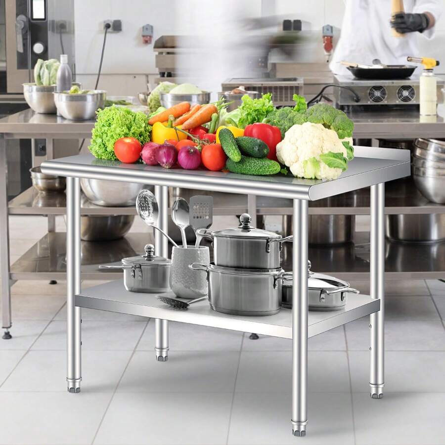 Mesa de Trabajo Multiusos Acero Inoxidable | Estante Regulable, Soporta 700 lbs | Perfecta para Organizar Cocina y Despensa en Hogar - 48 x 24 pulgadas - Ver 1
