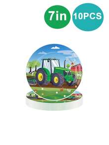 10pcs Tractor Theme Birthday Party Supplies Disposable Tableware Set, Includes 7/9 Inch Paper Plates, 9oz Paper Cups, Napkins, Suitable For Tractor Theme Party Decoration, Birthday Party, Spring Event Party, Holiday Party Supplies - Multicolor - View 11