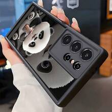 1 pieza Funda de teléfono a prueba de golpes con diseño de panda y té con leche, cubierta protectora antideslizante gruesa compatible con iPhone, Honor, Redmi, Galaxy - Negro - Ver 4