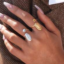 2pcs/1pc18K Gold-Plated Design, Geometric Design, 304 Stainless Steel Ring, Simple And High-End, Ins Style Personalized Jewelry, Holiday Gift/Daily Matching, Versatile Design, Ring Set, Give To Girlfriend And Wife - Multicolor - View 2