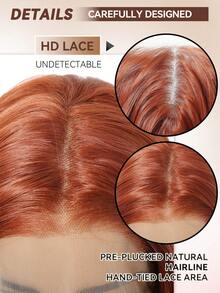 13x4蕾丝前假发，姜红色长波浪假发，女士自然发际线，耐热合成假发，日常派对适用 - 臟橘色 - 查看 7