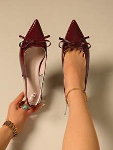 Fashionable Women's Pointed Toe Kitten Heel Slip-On Sandals, Elegant Ladies' High Heels For Wedding, Party, Banquet, Sexy Black, Wine Red Pointed Toe Bow Tie Strap Stiletto High Heels - Red - View 3