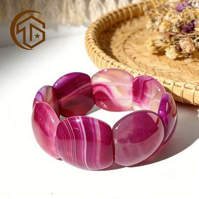 Zhenwei xina A Piece Of Brazil Multi Color Natural Gemstone Agate Bracelet Bangle, Bohemian Style, Suitable For Women To Wear In Everyday Wear Or Gifting, Birthday Gifts, Valentine's Day Gifts, Thanksgiving Gifts
