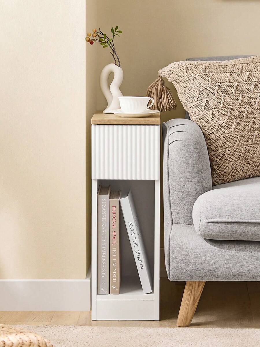 SoBuy Nightstand With Drawer For Box Spring Bed, Sofa Table, White, Approx. 20x60x35cm (WxHxD), FBT111-WN, Narrow Side Table, Telephone Table, Bedside Shelf, Hanging Shelf, Nightstand, Side Table, MDF (E1) - 全白色 - 查看 1