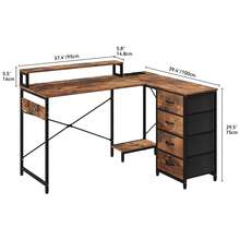 Scrivania angolare vintage marrone BALCONERA 130x100x75 cm | Scaffale portaoggetti fai da te a 4 ripiani + 2 prese USB e di corrente | Ufficio e studio in casa - Castano - Visualizzare 2