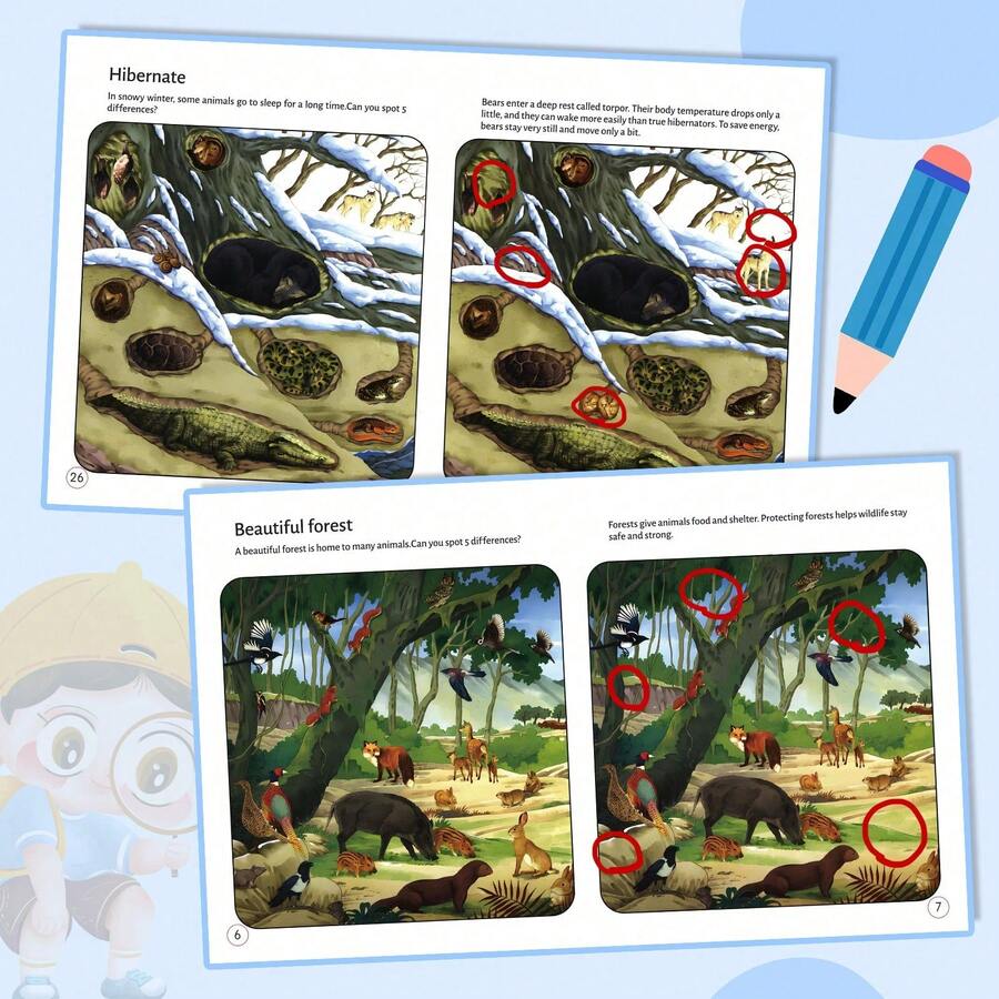 Picture Compare Challenge Book – Spot The Differences Puzzles, Bright Illustrations, Develops Focus, Patience And Logical Thinking - Funny Find the Difference - View 1
