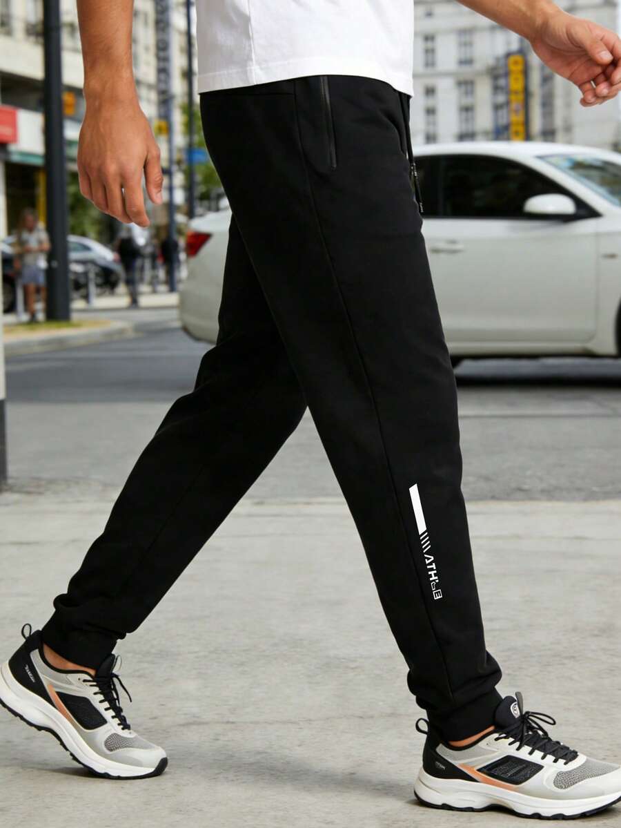 Men's Casual Loose Drawstring Outdoor Sweatpants - Black - View 1