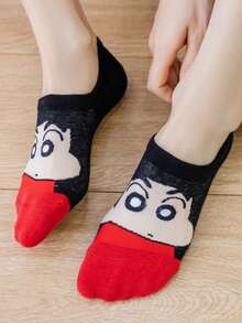 CRAYON SHINCHAN 5 Pairs Women Crayon Shin-Chan Cartoon Pattern Invisible Liner Socks, Non-Slip Low-Cut Design, Breathable Moisture-Wicking, Cute Style For Daily, Commute, Casual Wear - Multicolor - View 3