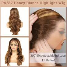 NARNI 28 Inch 13x6 Honey Blonde Ombre Lace Front Wig Human Hair 250 Density Highlight Body Wave Lace Front Wigs Human Hair Pre Plucked Glueless Human Hair Wig 13x4 HD Lace Frontal Human Hair Wigs For Women 4/27 Brown Colored Lace Front Wig - S4/27 - 查看 9