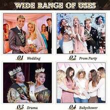 2pcs King And Queen Crown Set, Unisex, Suitable For Wedding, Graduation, Birthday, Valentine's Day Party And Other Occasions - Gold - View 4