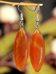 Elegant Leaf-Shaped Natural Stone Earrings, Vintage Teardrop Pendant, Spring/Summer Vacation Earrings - Multicolor - View 12