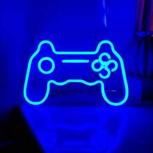 1 pieza Señal de neón creativa 3D de controlador de juego geométrico, arte de neón de madera LED, adecuado para sala de juegos, bar, sala de computadoras, tienda, decoración de pared multifuncional con control de interruptor, alimentado por USB, material de plástico, excelente para dormitorio, área de juegos, regalo de cumpleaños - Blanco - Ver 26