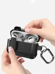 1pc Black Carbon Fiber Pattern TPU Shockproof Earphone Case, Compatible With Apple 1/2, New 3rd Gen, Pro 2nd Gen Earphone Protective Cover - Multicolor - View 4