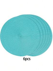 4/6pcs Light Blue Round Woven Placemats, 15 Inches, Rustic Style, Solid Color Minimalist Placemats, Heat Resistant Non-Slip Easy To Clean, Dining Table Decor, Suitable For Restaurant, Hotel, Daily Use, Holiday Party - Baby Blue - View 11