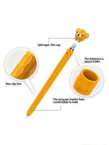 1 pièce Étui de protection en silicone souple avec motif mignon d'ours de dessin animé, compatible avec Apple Pencil 1. Accessoire de manchon en silicone souple et adorable - Multicolore - Voir 5