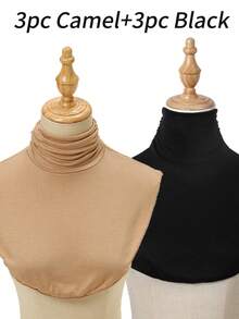 1pc/2pcs Women Elegant Solid Color Pleated Detachable Collar, Comfortable Skin-Friendly Turtleneck Dickey Shirt Collar, Minimalist Undershirt, Suitable For Daily Wear - 2-piece Elastic Collar - View 35