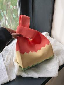 lulu kewen 女士条纹图案钩编打结包，单件装迷你钩编包，手提包，条纹图案针织钩编，透气轻便，可折叠口袋，适合放置手机、零钱、钥匙、雨伞、化妆品、口红、香水、书籍等 - 防污，敞口设计，时尚女士手提包 - 彩色 - 查看 18