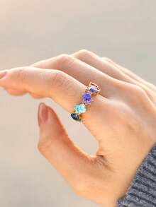 A Customisable Adorable Pet Paw Print Ring, Coloured Zirconia Ring, Animal Lover Jewellery, Multicoloured Dog Paw Print Ring, Pet Enthusiast Ring - Yellow Gold - View 8