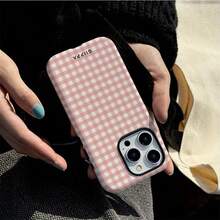 GIIPPA Grid 2-In-1 Matte Pink Plaid Pattern Phone Case, Compatible With IPhone 17, 16, 15, 14, 13, 12, 11 And PRO MAX Series - Pink - View 4
