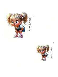 1个/2个/3个可爱扎着双马尾女孩热转印贴纸，可水洗熨烫，适用于T恤、牛仔裤、毛衣、手提包、枕头、靠垫等。 - L+S - 查看 1