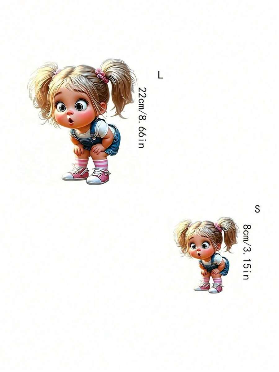 1个/2个/3个可爱扎着双马尾女孩热转印贴纸，可水洗熨烫，适用于T恤、牛仔裤、毛衣、手提包、枕头、靠垫等。 - L+S - 查看 1