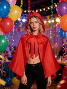 Áo choàng Halloween kiểu anime, có mũ trùm đầu, buộc dây, một lớp màu đỏ, phù hợp với mọi loại trang phục lễ hội. - áo choàng - Xem 1