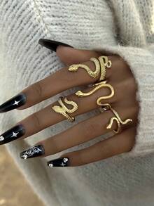 Set de 4 anillos ajustables con textura de serpiente de moda, adecuado para mujeres, joyería de regalo para fiestas en Oriente Medio y Arabia Saudita - Multicolor - Ver 3