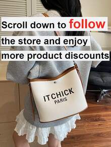 Women's Bucket Bag, Fashionable Casual Straw Woven Shoulder Crossbody Bag, Drawstring Closure Small Handbag - Brown - View 2