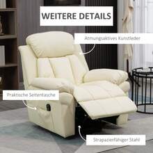 Electric Reclining Armchair With Lift Assist And Remote Control, In Cream Faux Leather, 93 X 96 X 105 Cm - Apricot - View 6