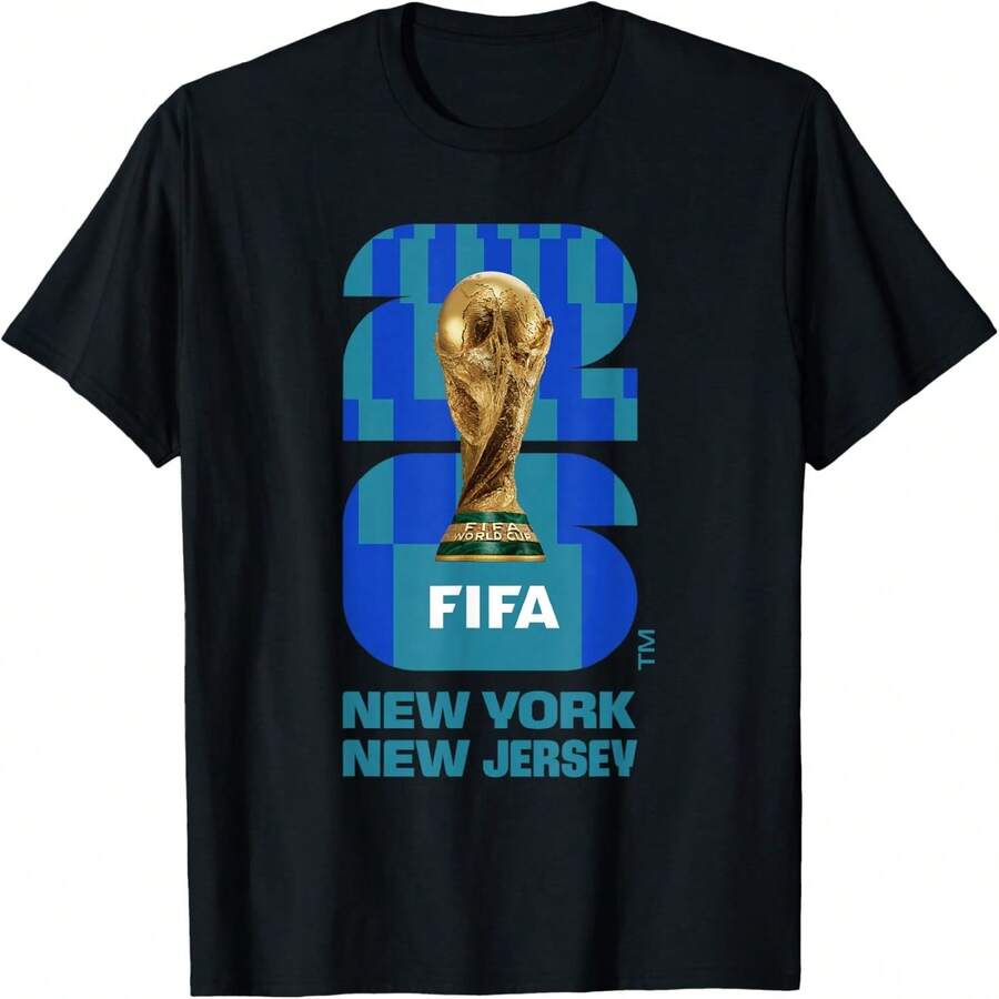 Womens Casual Cotton Round Neck Short Sleeve T-Shirt With  And World Cup Trophy Graphic Print For Fans - 黑色 - 查看 1