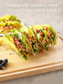 1pc Stainless Steel 4-Compartment Taco Holder Tray, Colorful High-Quality Taco Bar Accessory, Holds 4 Tacos, Dishwasher & Microwave , Essential Kitchen Utensil - Multicolor - View 4