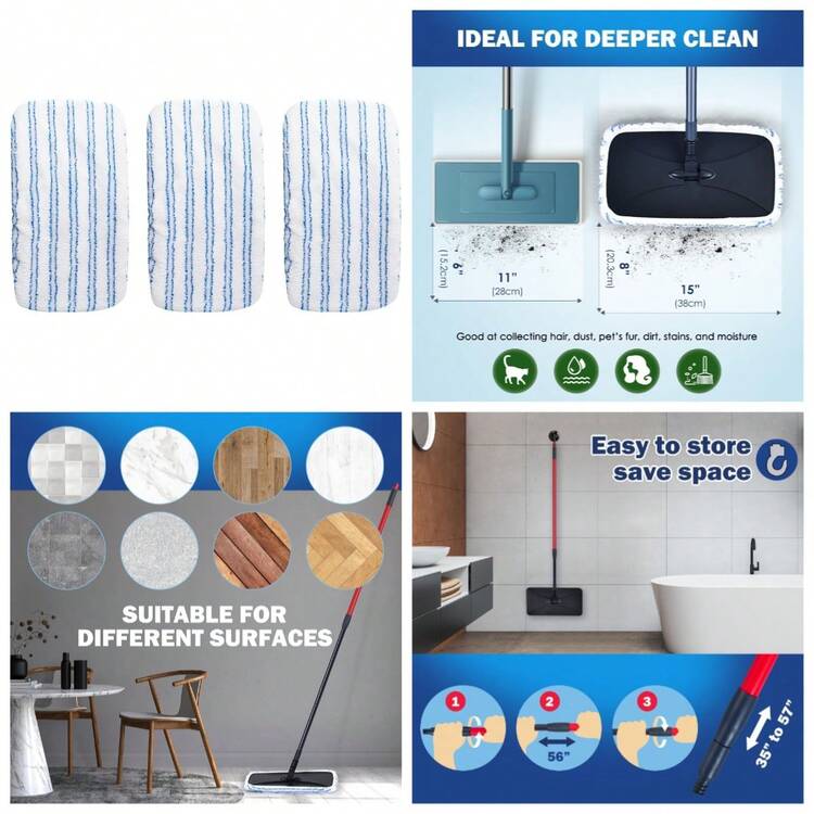 Matthew Microfiber Mop Refills Compatible With Hardwood Floor 'N More, Mop Head Replacement Reusable For Large Surface Compatible With ShMop And All 15 * 8" Flat Mops – 3Pcs Microfiber Mop Pads - 藍色的 - 查看 2