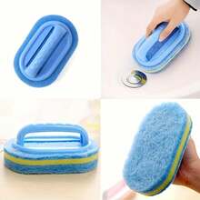 1pc Ergonomic Hand-Held Sponge Scrubber, Dual-Color Design - Multi-Functional Manual Cleaning Brush, Suitable For Bathtub, Kitchen, Bathroom - Applicable For Cleaning Tiles, Pots And Stains, Bathroom Accessories - Multicolor - View 5