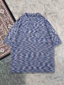 BLACKTOEXIT Men's Unisex Polo Collar Knit Top Short Sleeve Loose Casual Versatile Commute Gradient Color Spring Summer - Blue - View 6