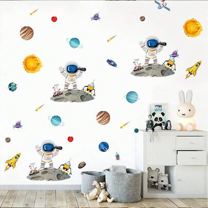 1/2pcsCreative Space-Themed Wall Stickers, Removable Self-Adhesive PVC Waterproof Wall Stickers, Suitable For Children's Rooms, Studies, TV Backgrounds, Home Decoration, And Housewarming Gifts.