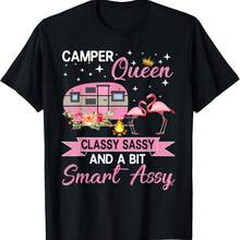 Camiseta para mujer Camper Queen Cly Sy art y Camping RV Gif - Negro - Ver 1