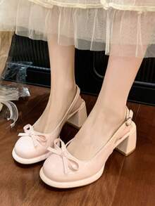 Sandalias francesas de tacón ancho para mujer - Nuevo diseño con punta cerrada y detalle de lazo - Zapatos de verano que añaden un toque distintivo a tus vestidos, la elegancia definitiva para cualquier ocasión, Zapatos de tacón de mujer - Rosa - Ver 4