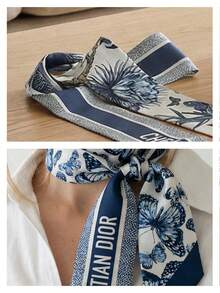 Dior 蝴蝶花瓣围巾、发圈、小丝带，也可作小围巾、包包装饰，休闲可爱，蓝色、绿色、粉色 - 淺藍色 - 查看 9