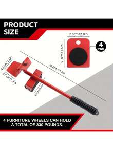 5 Packs Heavy-Duty Furniture Moving Kit With Lifter Tool And 360° Rotatable Sliders, Carbon Steel & Plastic Easy-Glide Movers For Sofas And Appliances - A - View 4