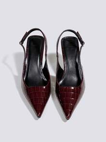 Women's Burgundy High Heel Peep Toe Pumps, Party Dress Shoes, Wedding Heels, Mary Jane Shoes, Formal Shoes, Pointed Toe Backless Slip-On High Heels - Burgundy - View 2