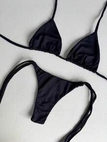 String Bikini With Micro Thong Bottom For Tan Lines - Elegant Tie-Back Closure, Perfect For Vacation Or Beach. - Red - View 5