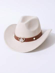 Women's Brown Western Cowboy Hat With Heart-Shaped Metal Decor, Pearl Rivet Embellishment, Leather Hat Band, Fashionable Cowgirl Hat Suitable For Daily Wear And Outdoor Activities. This Women's Brown Western Cowboy Hat With Pearl Rivet Heart-Shaped Leather Hat Band Is An Ideal Choice For Participating In Rodeo Competitions And Casual Outfitting. - Women's Heart Pearl Hat - View 18