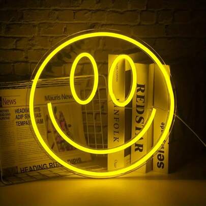 1Pc Smiling Face Neon Sign Light, For Party Decor, Memorial Day Baby Birthday Party, USB Power Neon Light, Make A Proposal Home Hanging Decor