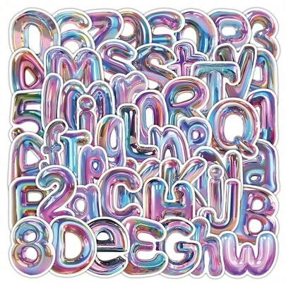 63 片 3D 闪亮字母和数字贴纸 - 色彩鲜艳的 DIY 贴纸，适用于笔记本电脑、行李箱和工艺品装饰