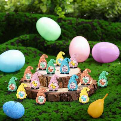 25个复活节迷你小矮人摆件，小巧精致，适合作为复活节填充物、礼物、捉迷藏游戏的小矮人雕像，还有兔子造型的春季迷你摆件，适合作为派对礼品和装饰品。