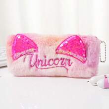 Cute Cartoon Cat Plush Pencil Case, Zipper Design, Large Capacity, Soft & Fluffy, Suitable For Storing Stationery, Cosmetics, And More, An Ideal Gift Choice,Bag - Multicolor - View 23