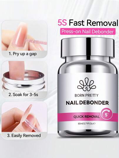  BORN PRETTY 80ml Press-On Nail Debonder 5S Quick Remover For Solid Nail Tips Gel False Nail Tips Solid Adhesives Gel Remover Nail Liquid