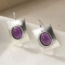 1 Pair Classic Elegant Geometric Earrings, Vintage Purple Chic Jewelry For Women, Suitable For Daily And Vacation Wear - Silver - View 2