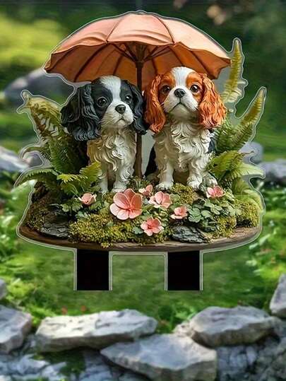 1pc 2D Acrylic Flat Bohemian Puppy Garden Plate, Suitable For Lawn And Yard - Fits All Holidays, 2D Flat Design, Gift For All Seasons