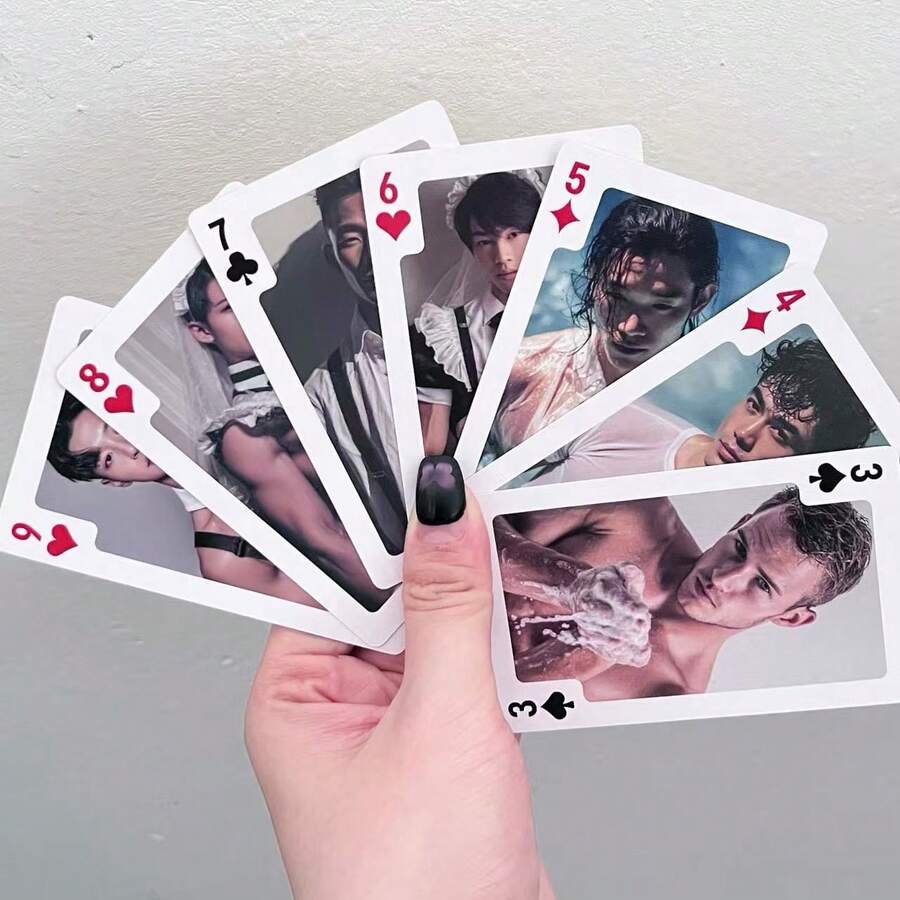 54pcs Muscular Male Model Playing Cards, Exquisite Playing Cards For Magic Practice, Casual Entertainment Tabletop Game Paper Cards, Portable Version Of Interesting Muscular Male Playing Cards Suitable For 14+ - Multicolor - View 1